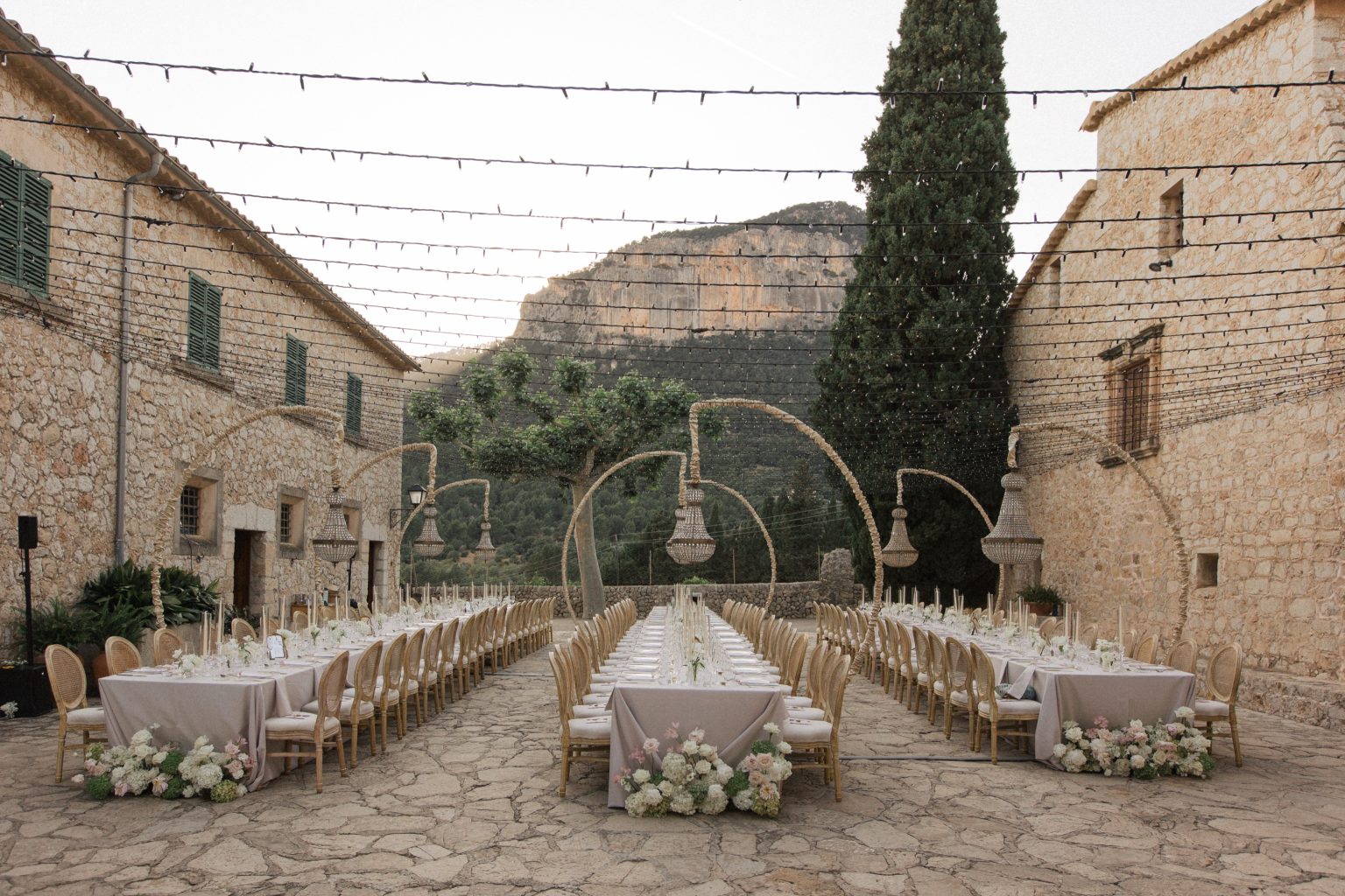 Long tables in the courtyard at Son Berga